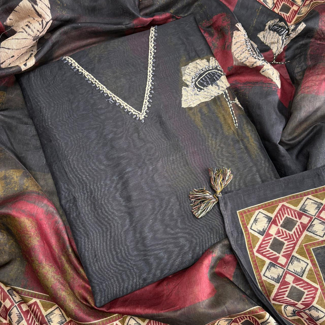 Elegant Organza Silk Thread Work Unstitched Suit Set-VTA214-C