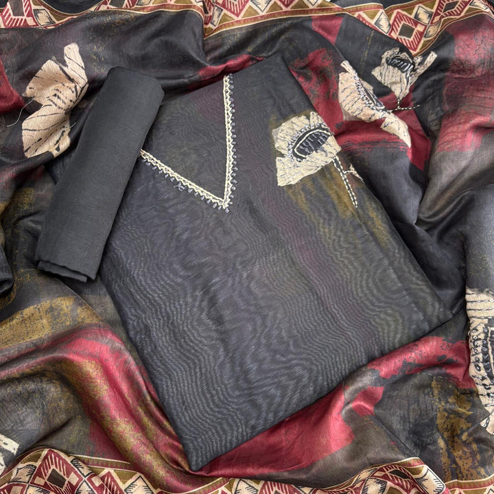 Elegant Organza Silk Thread Work Unstitched Suit Set-VTA214-C