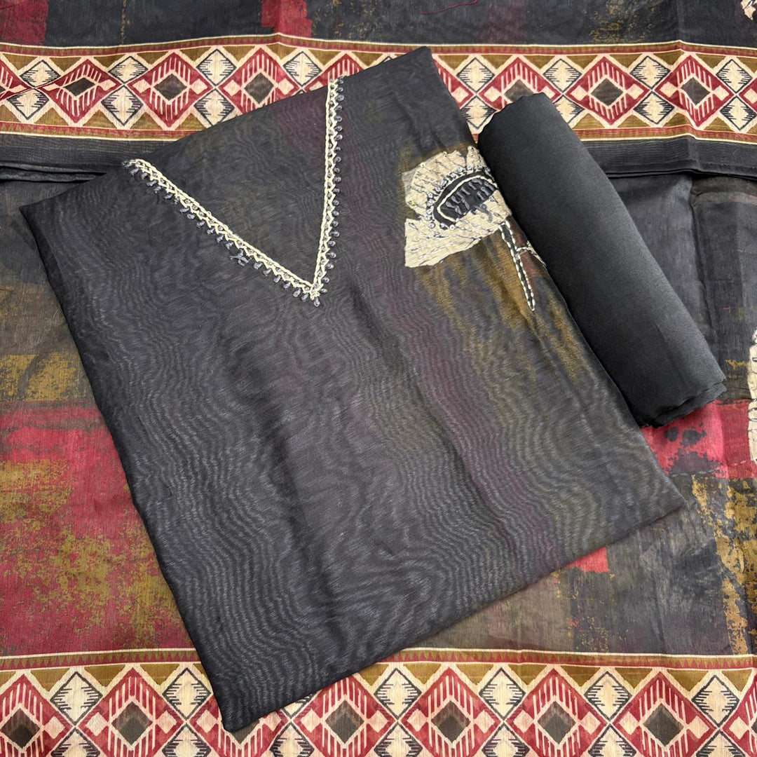 Elegant Organza Silk Thread Work Unstitched Suit Set-VTA214-C