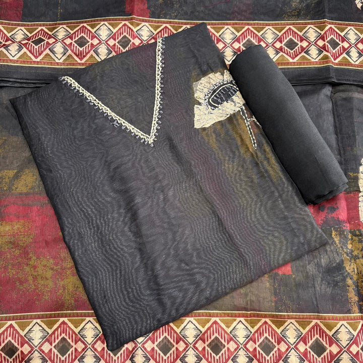 Elegant Organza Silk Thread Work Unstitched Suit Set-VTA214-C
