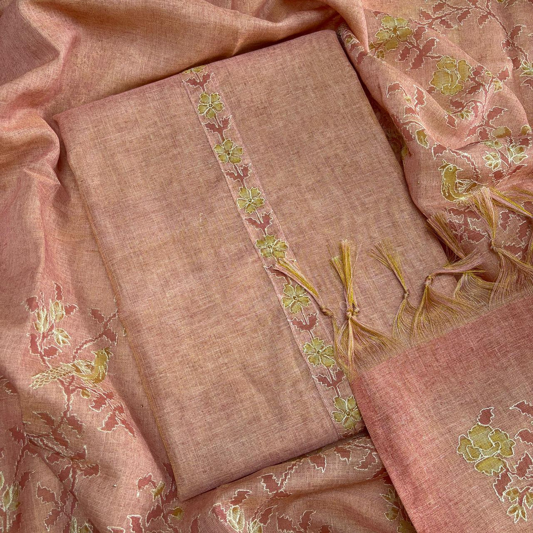Jute Cotton Single Dori Work Unstitched Suit Set - KD2273-1