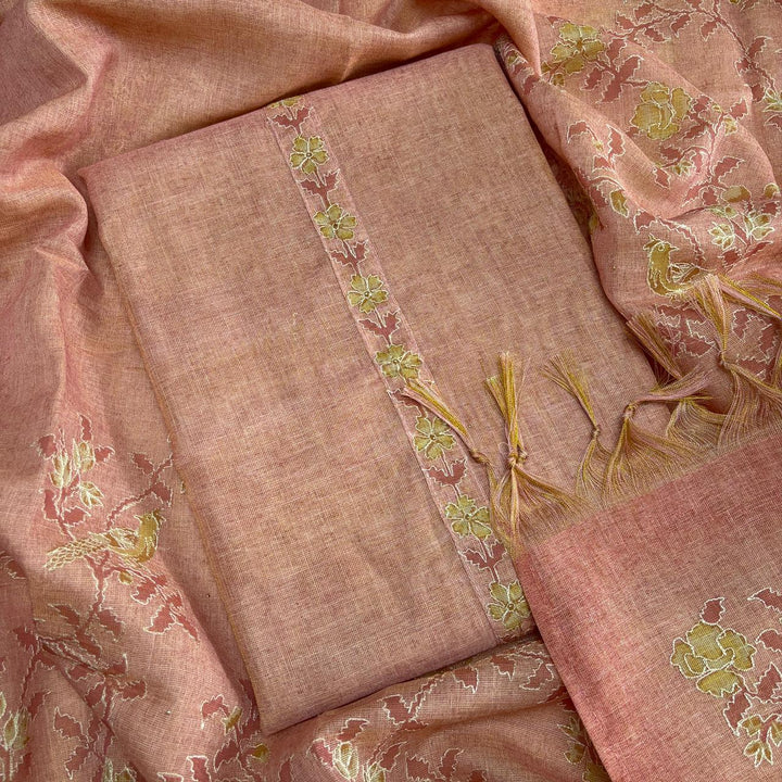 Jute Cotton Single Dori Work Unstitched Suit Set - KD2273-1