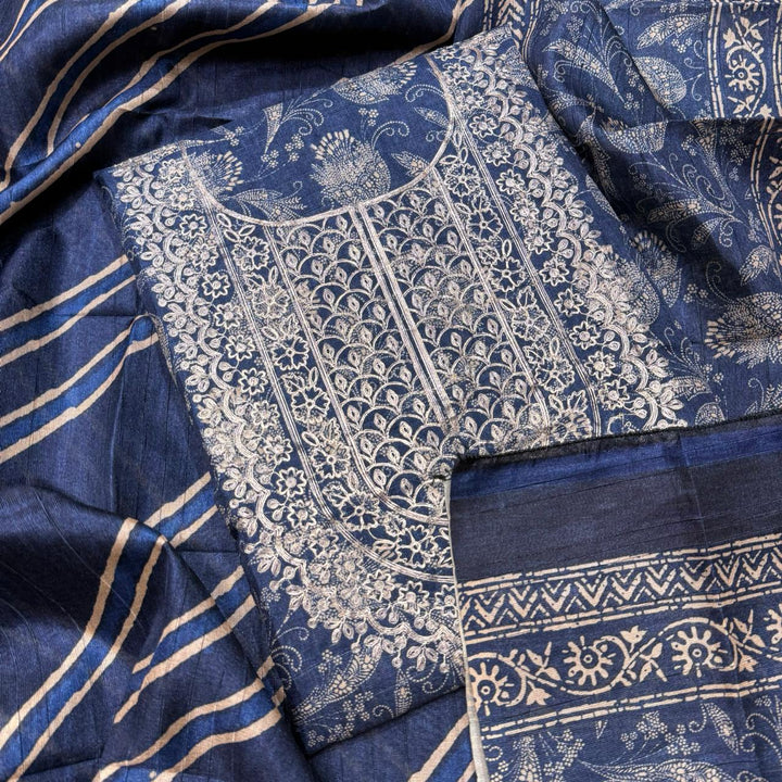 Printed Tiji Silk Zari Embroidery Unstitched Suit Set-VTA206-3