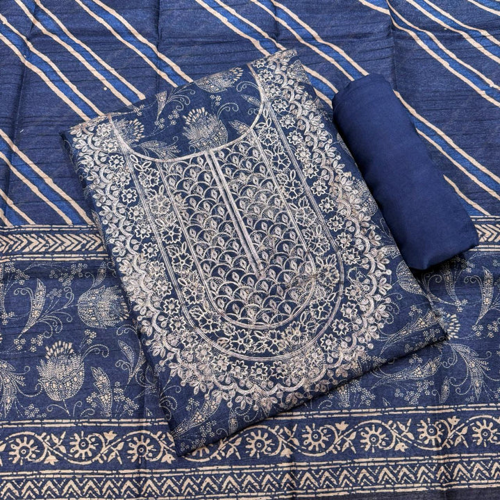 Printed Tiji Silk Zari Embroidery Unstitched Suit Set-VTA206-3