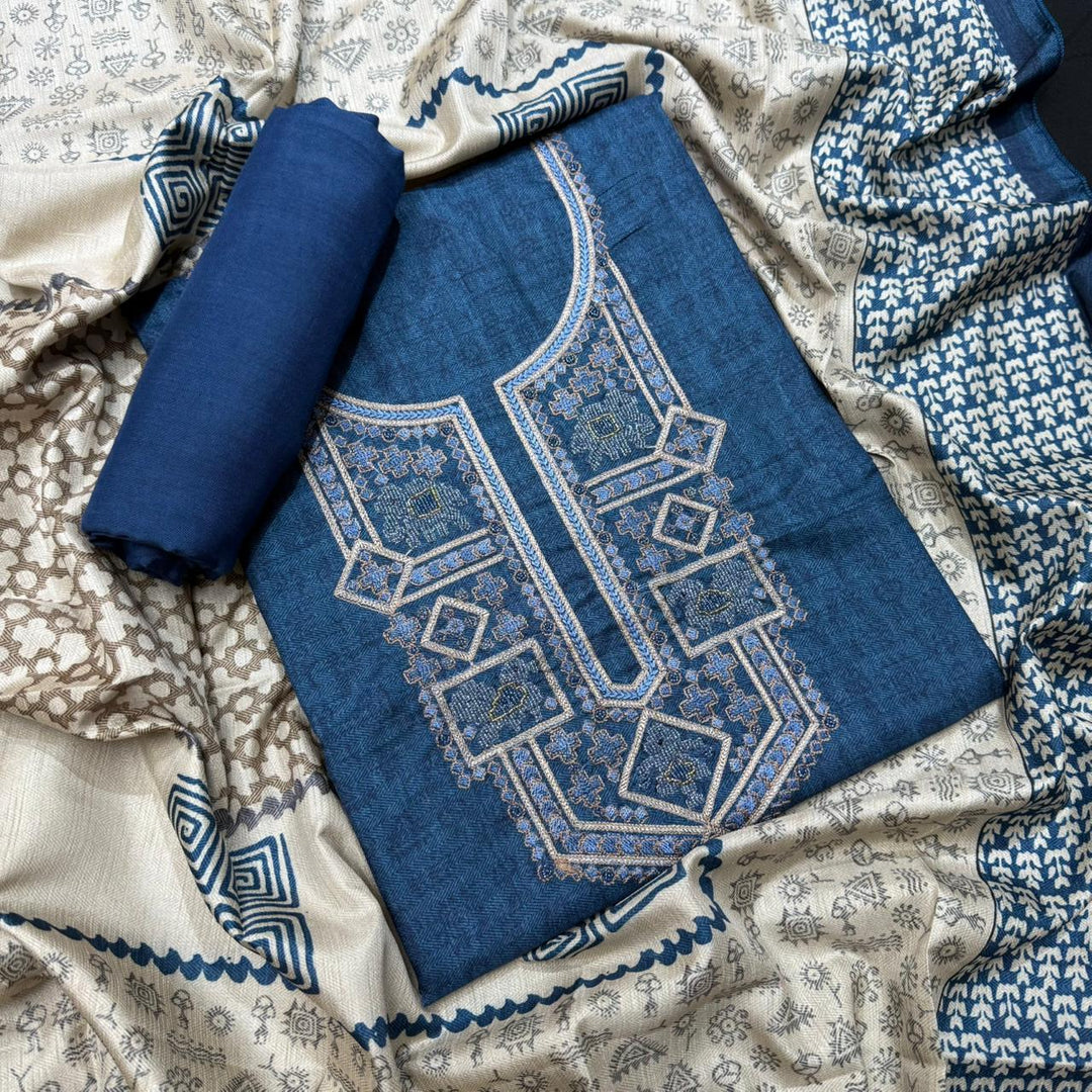 Elegant Slub Silk Moti & Thread Work Unstitched Suit Set - RE4311-D