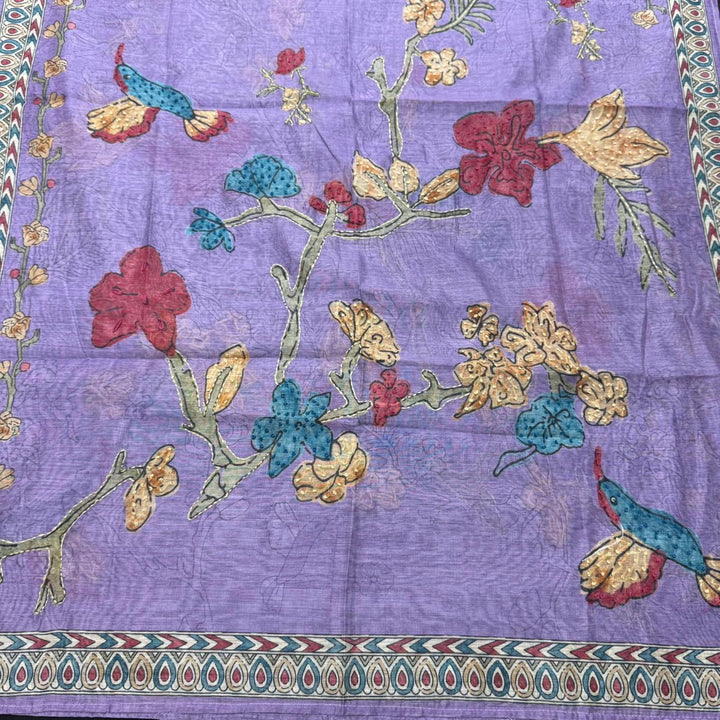 Mul Chanderi Unstitched Suit Set With Elegent Kantha Work - VTA227-2