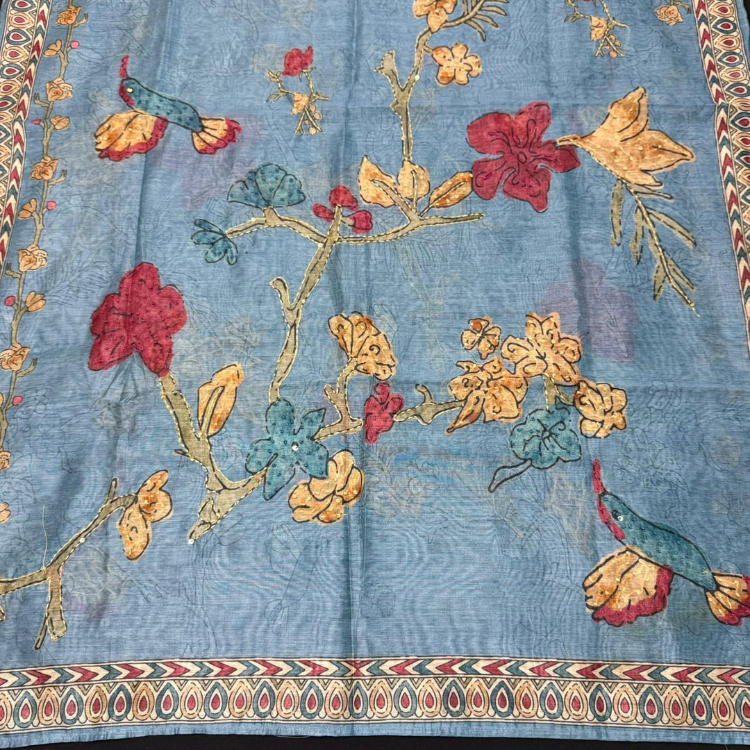 Mul Chanderi Unstitched Suit Set With Elegent Kantha Work - VTA227-1