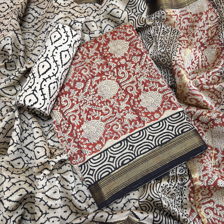 Elegant Chanderi Cotton Printed Unstitched Suit Set-N58001-A