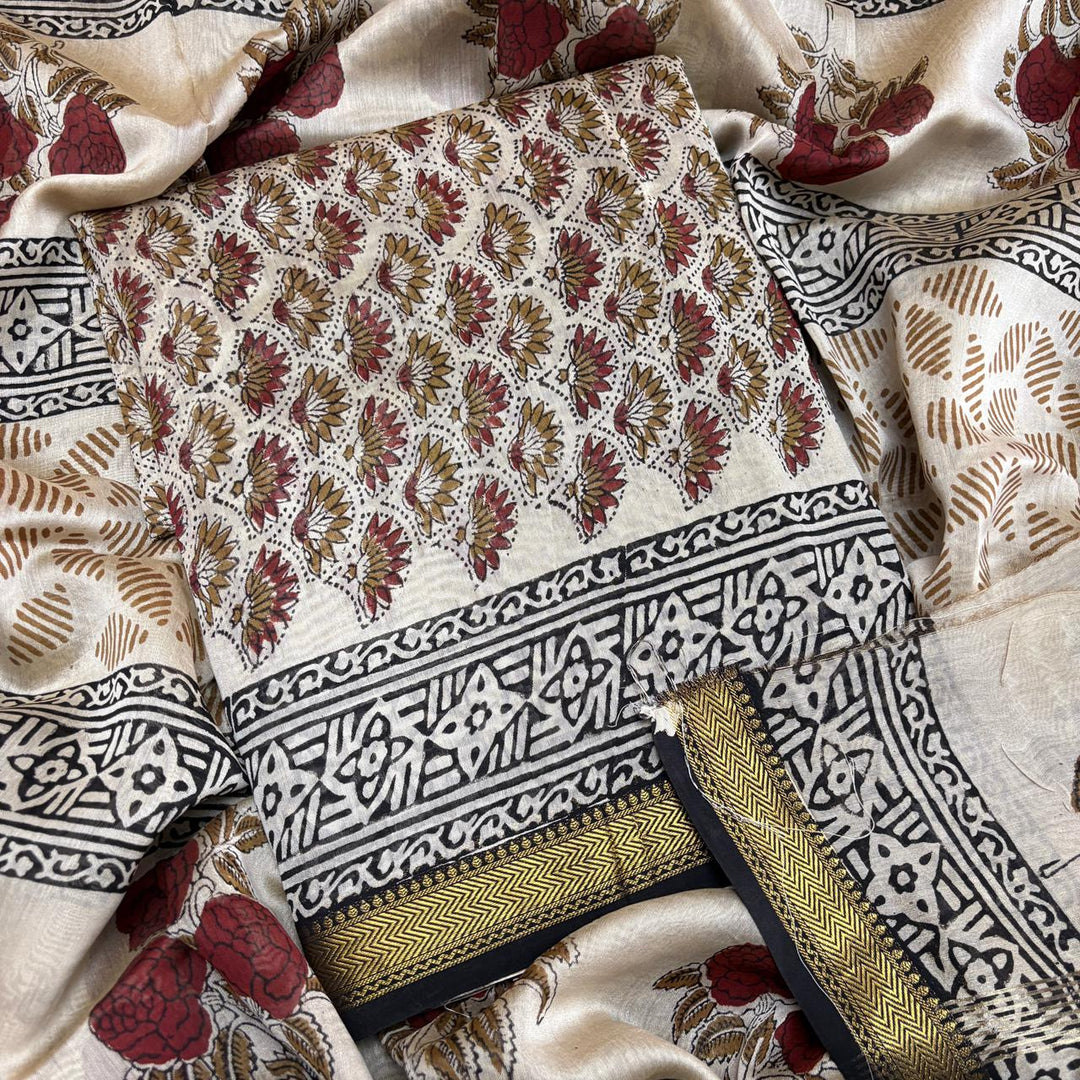 Elegant Chanderi Cotton Printed Unstitched Suit Set-N58001-B