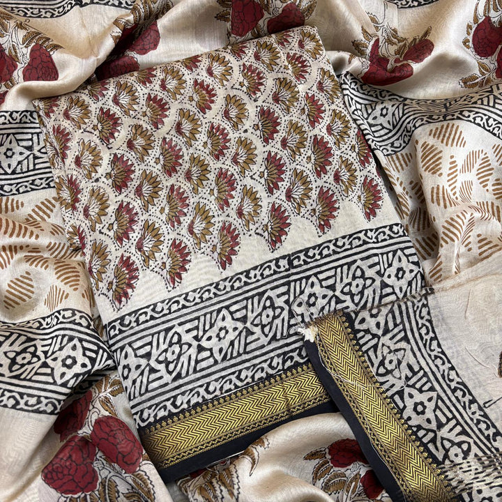 Elegant Chanderi Cotton Printed Unstitched Suit Set-N58001-B