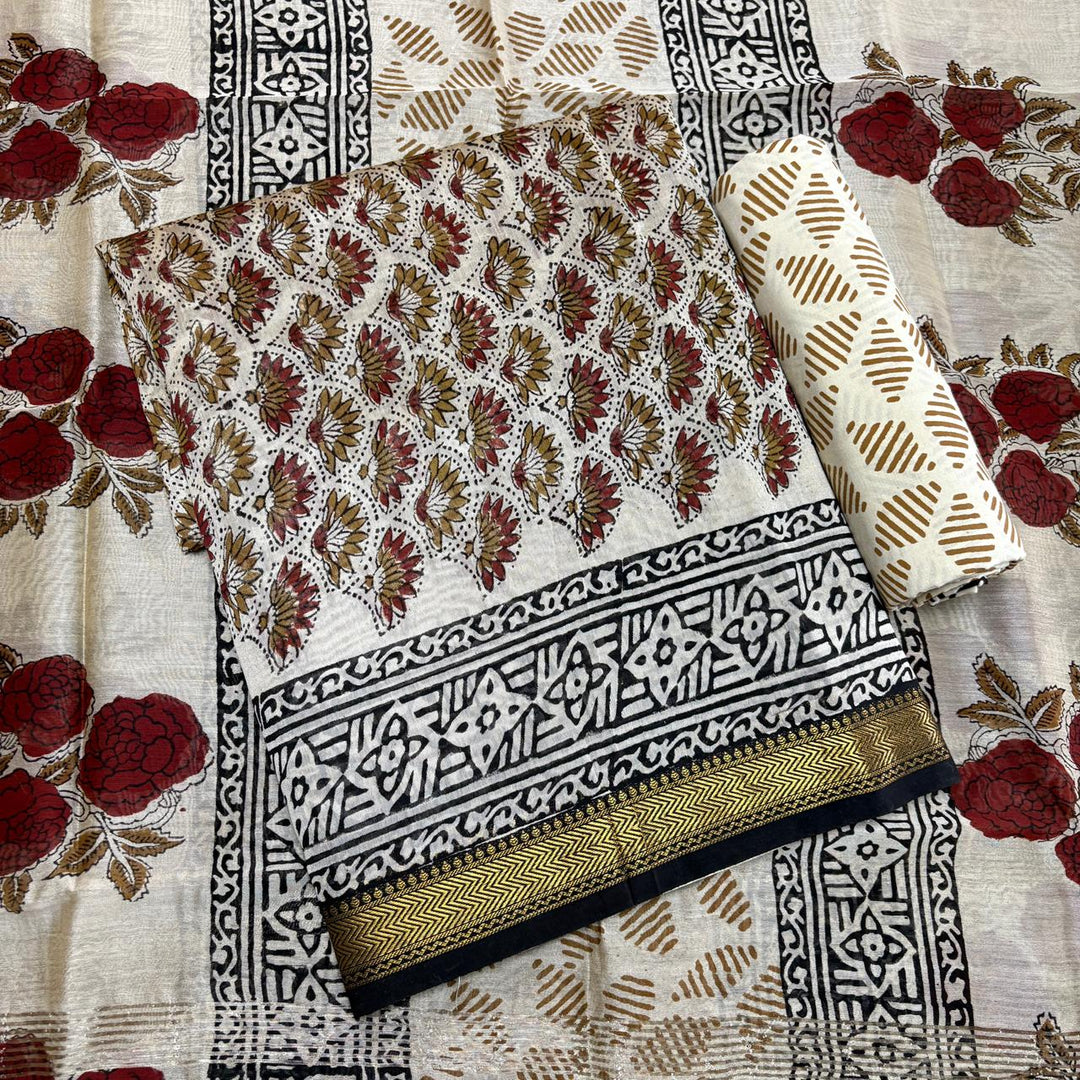 Elegant Chanderi Cotton Printed Unstitched Suit Set-N58001-B