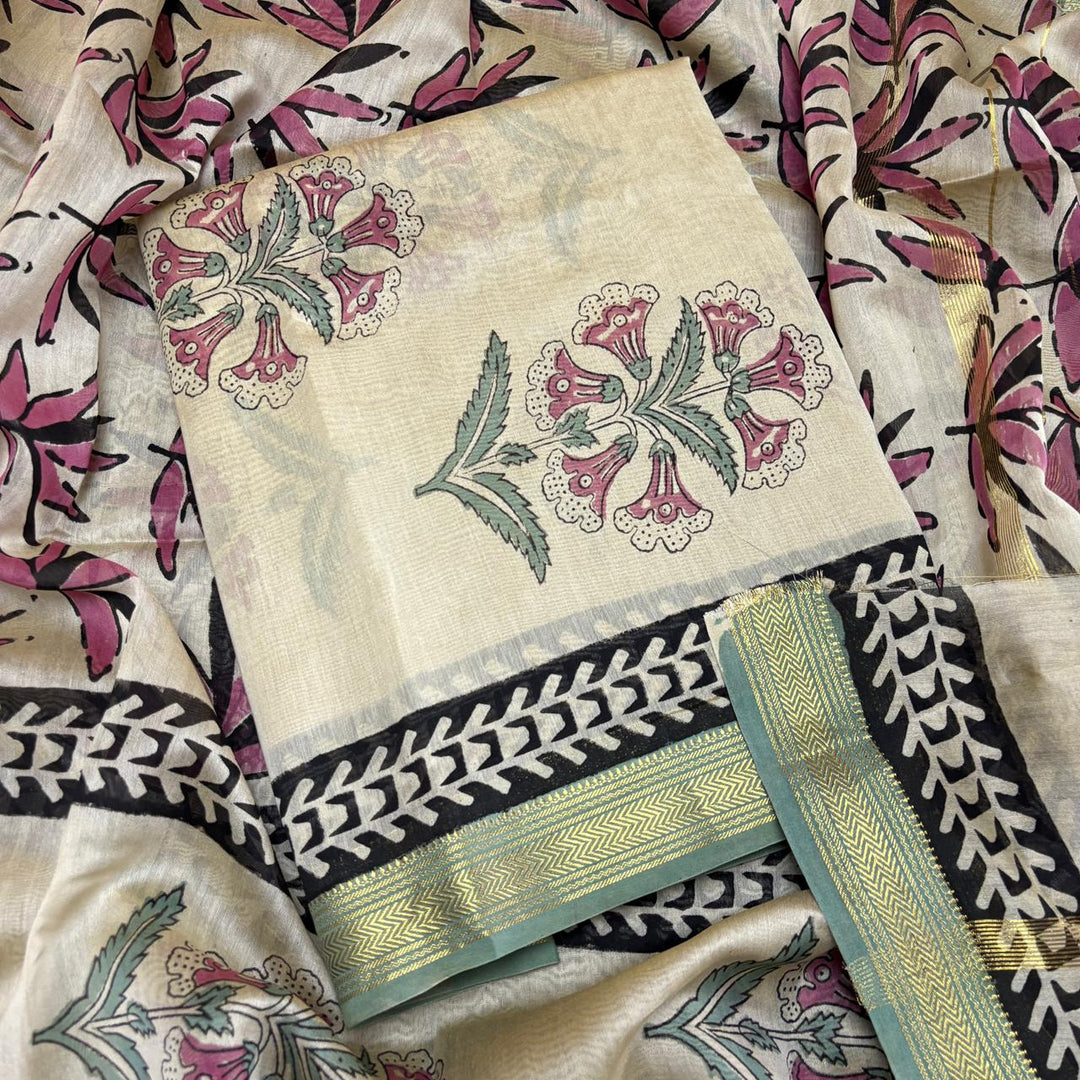Elegant Chanderi Cotton Printed Unstitched Suit Set-N58001-C