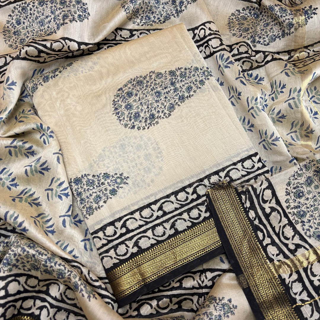 Elegant Chanderi Cotton Printed Unstitched Suit Set-N58001-D