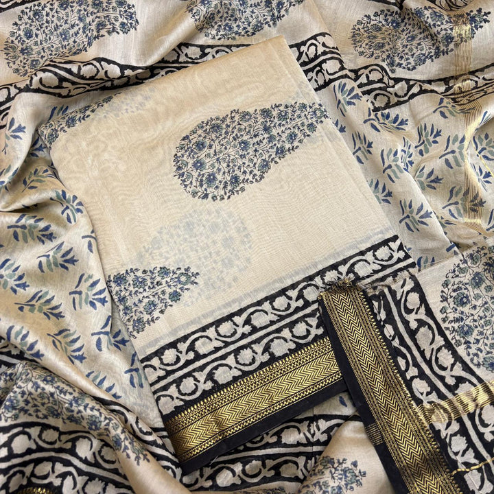 Elegant Chanderi Cotton Printed Unstitched Suit Set-N58001-D