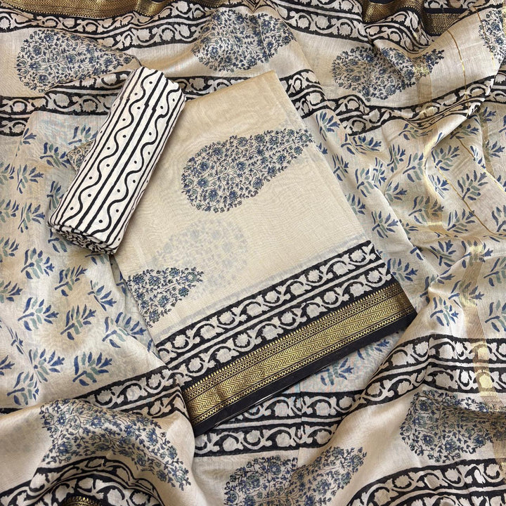 Elegant Chanderi Cotton Printed Unstitched Suit Set-N58001-D