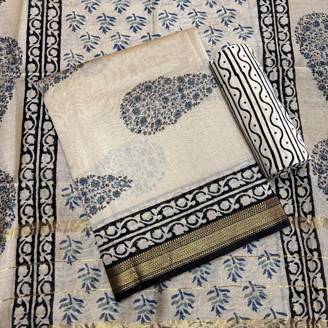 Elegant Chanderi Cotton Printed Unstitched Suit Set-N58001-D