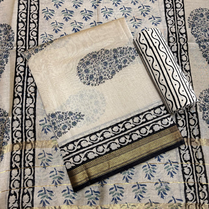 Elegant Chanderi Cotton Printed Unstitched Suit Set-N58001-D