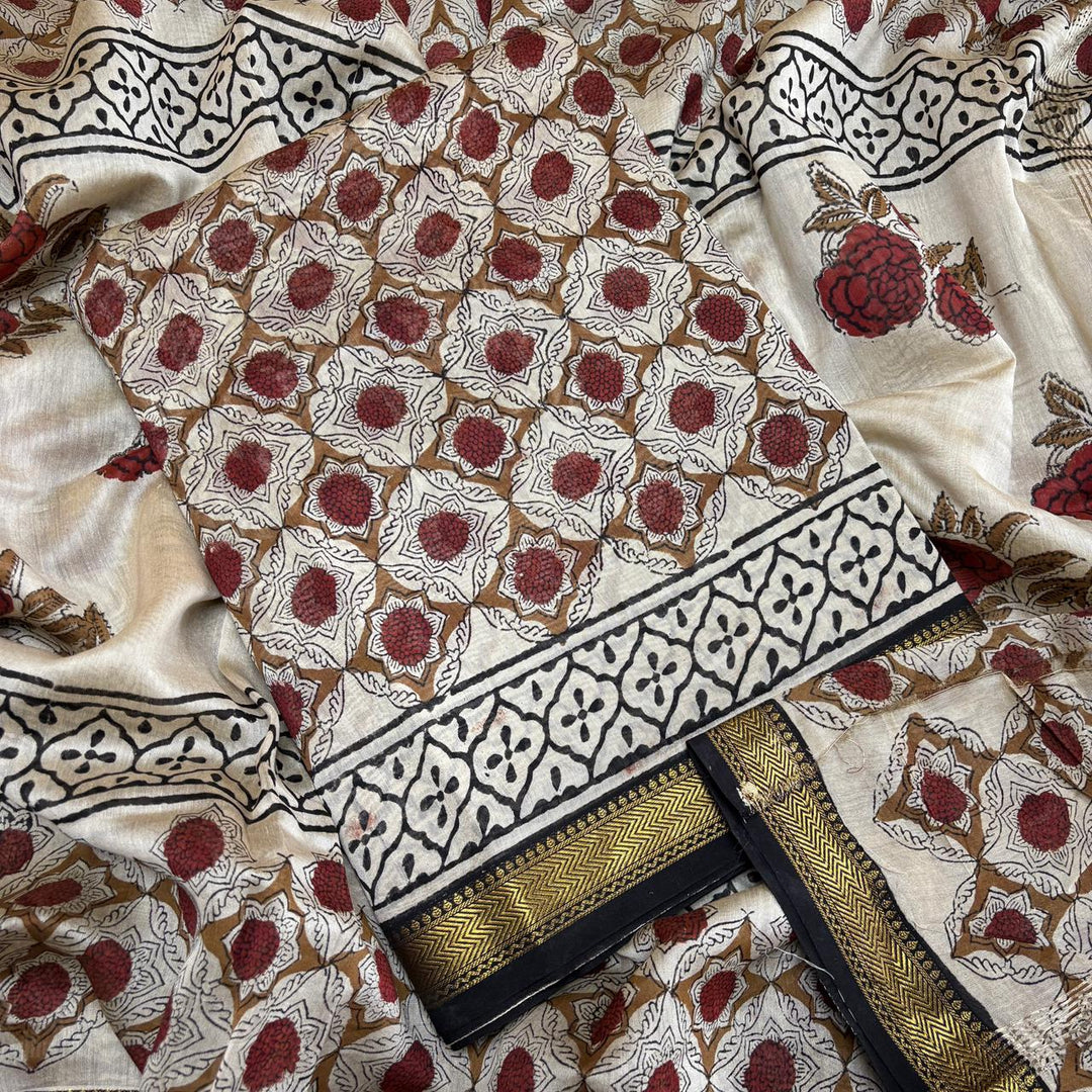 Elegant Chanderi Cotton Printed Unstitched Suit Set-N58001-E
