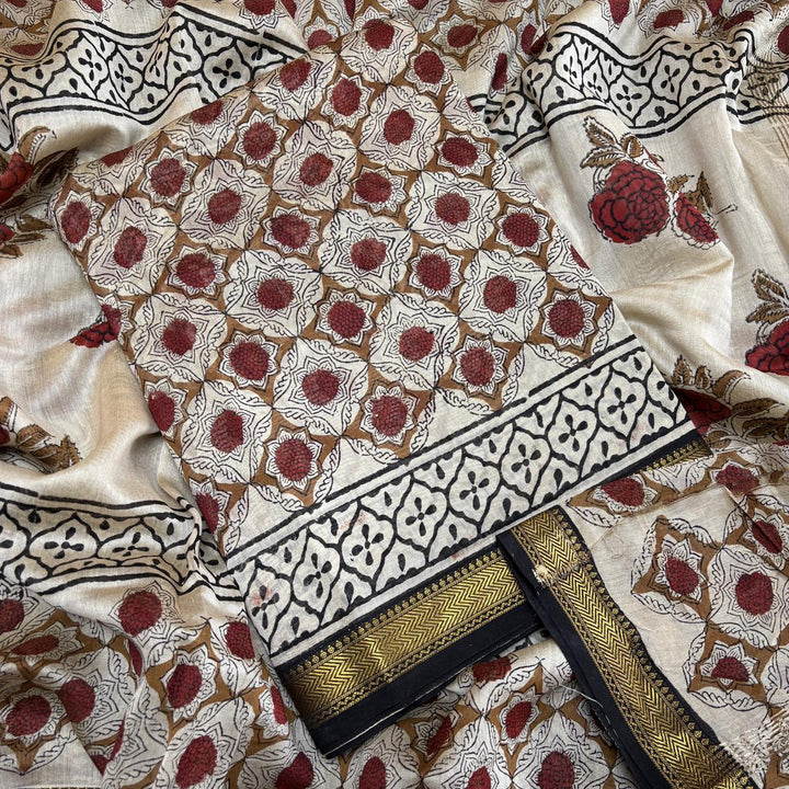 Elegant Chanderi Cotton Printed Unstitched Suit Set-N58001-E