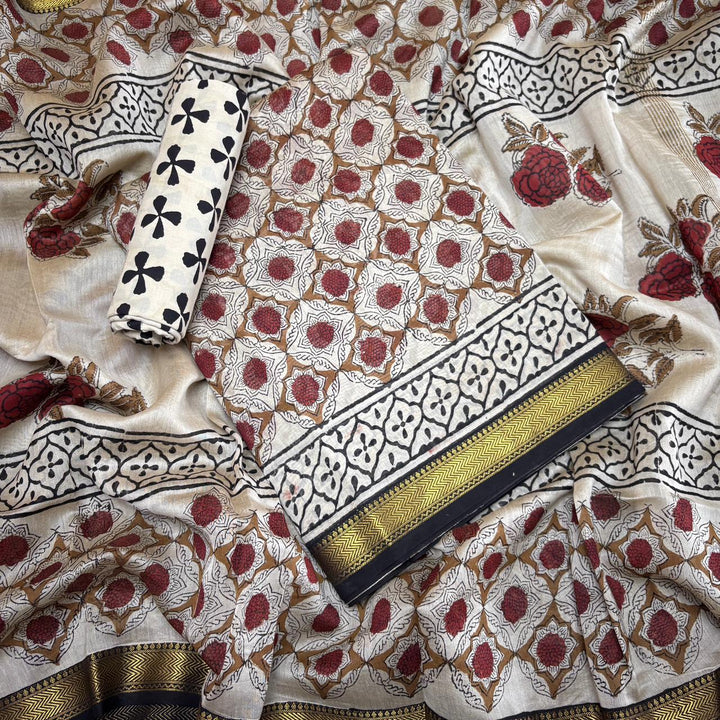 Elegant Chanderi Cotton Printed Unstitched Suit Set-N58001-E