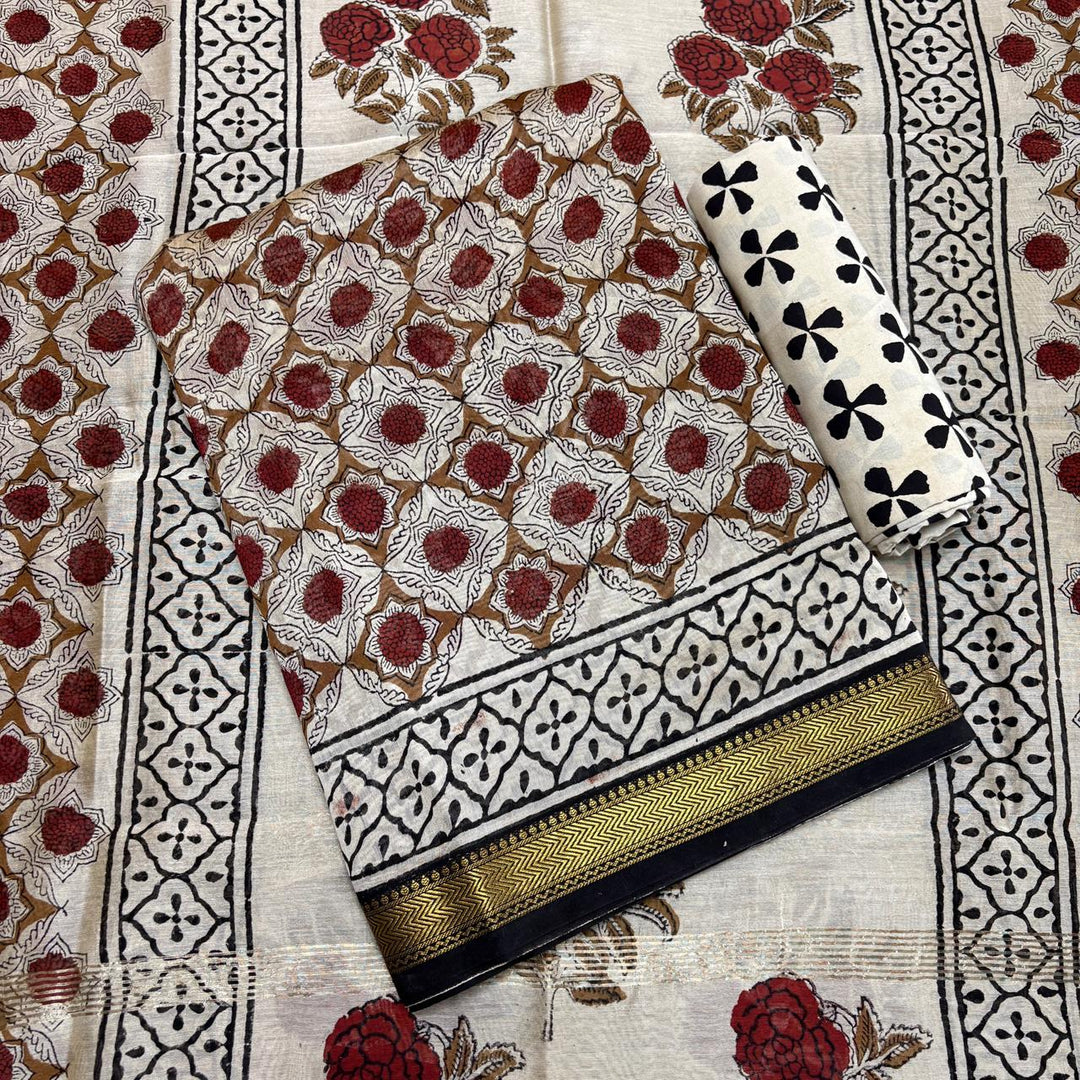 Elegant Chanderi Cotton Printed Unstitched Suit Set-N58001-E