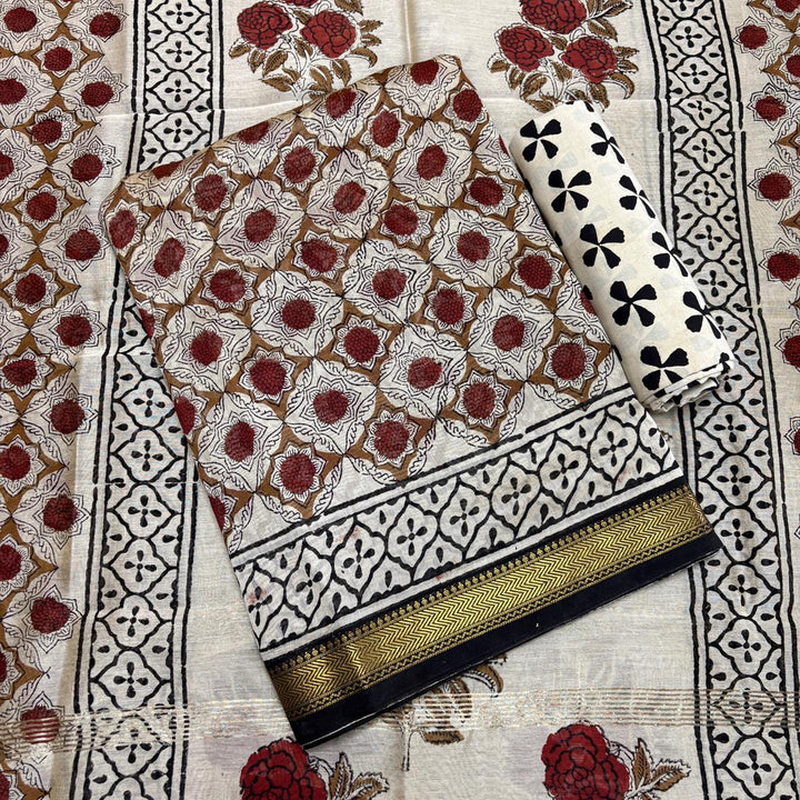 Elegant Chanderi Cotton Printed Unstitched Suit Set-N58001-E