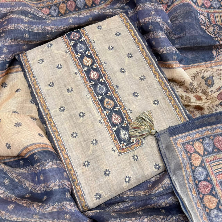 Shimmer Tissue Kantha Work Unstitched Suit Set-VTA199-A