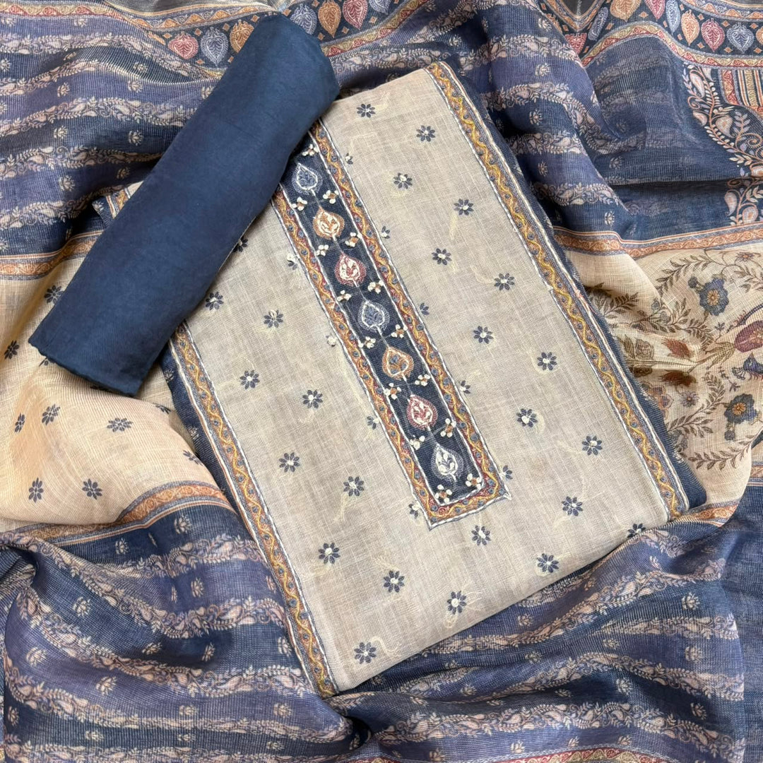 Shimmer Tissue Kantha Work Unstitched Suit Set-VTA199-A