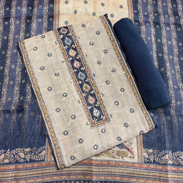 Shimmer Tissue Kantha Work Unstitched Suit Set-VTA199-A