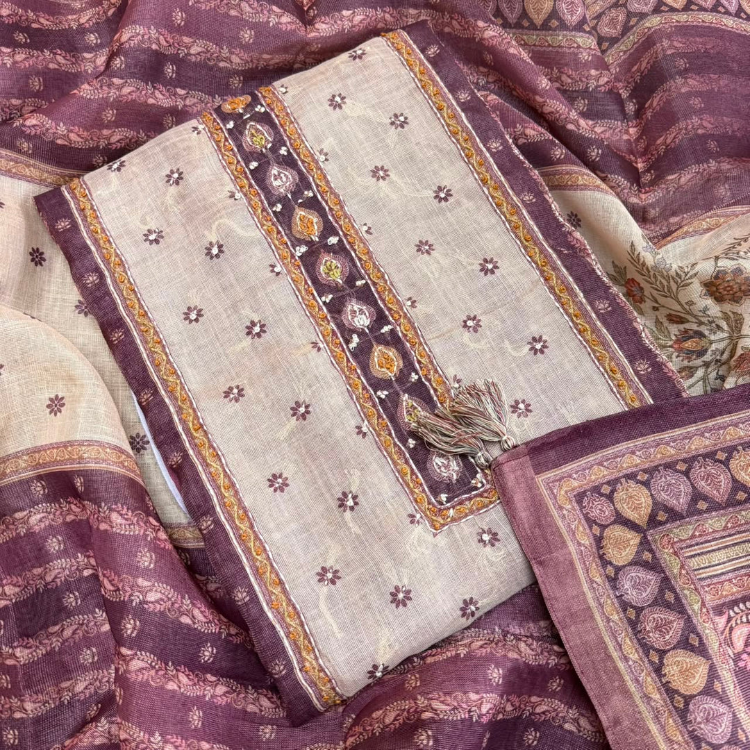 Shimmer Tissue Kantha Work Unstitched Suit Set-VTA199-B
