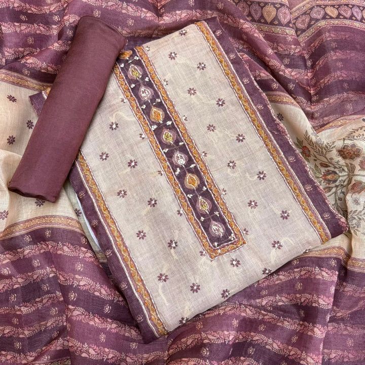 Shimmer Tissue Kantha Work Unstitched Suit Set-VTA199-B