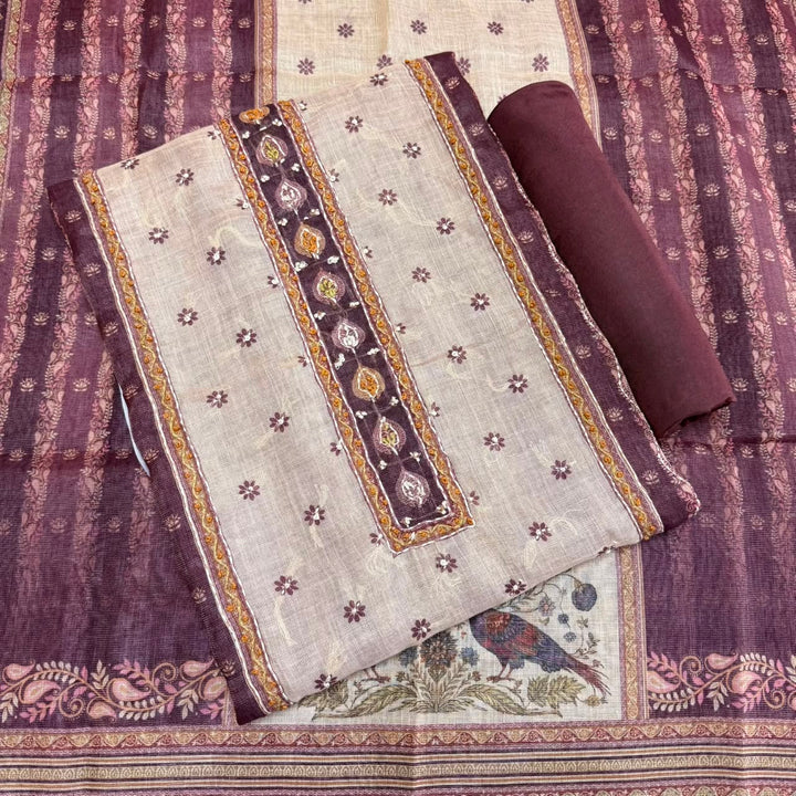 Shimmer Tissue Kantha Work Unstitched Suit Set-VTA199-B