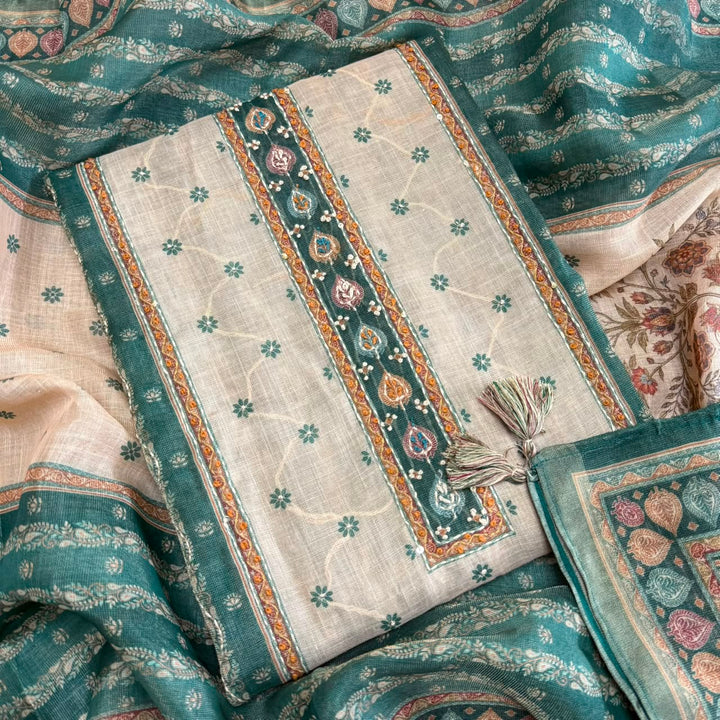 Shimmer Tissue Kantha Work Unstitched Suit Set-VTA199-C