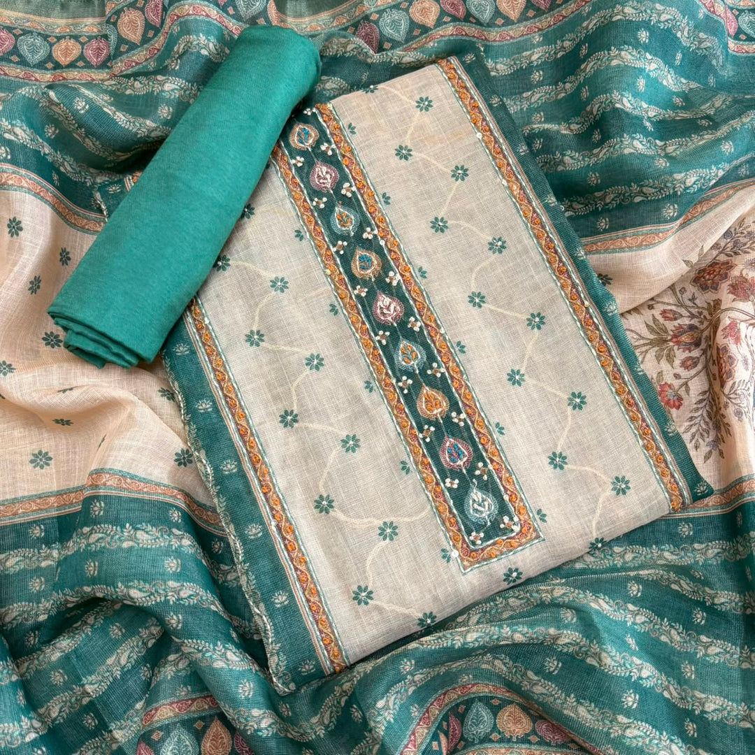 Shimmer Tissue Kantha Work Unstitched Suit Set-VTA199-C