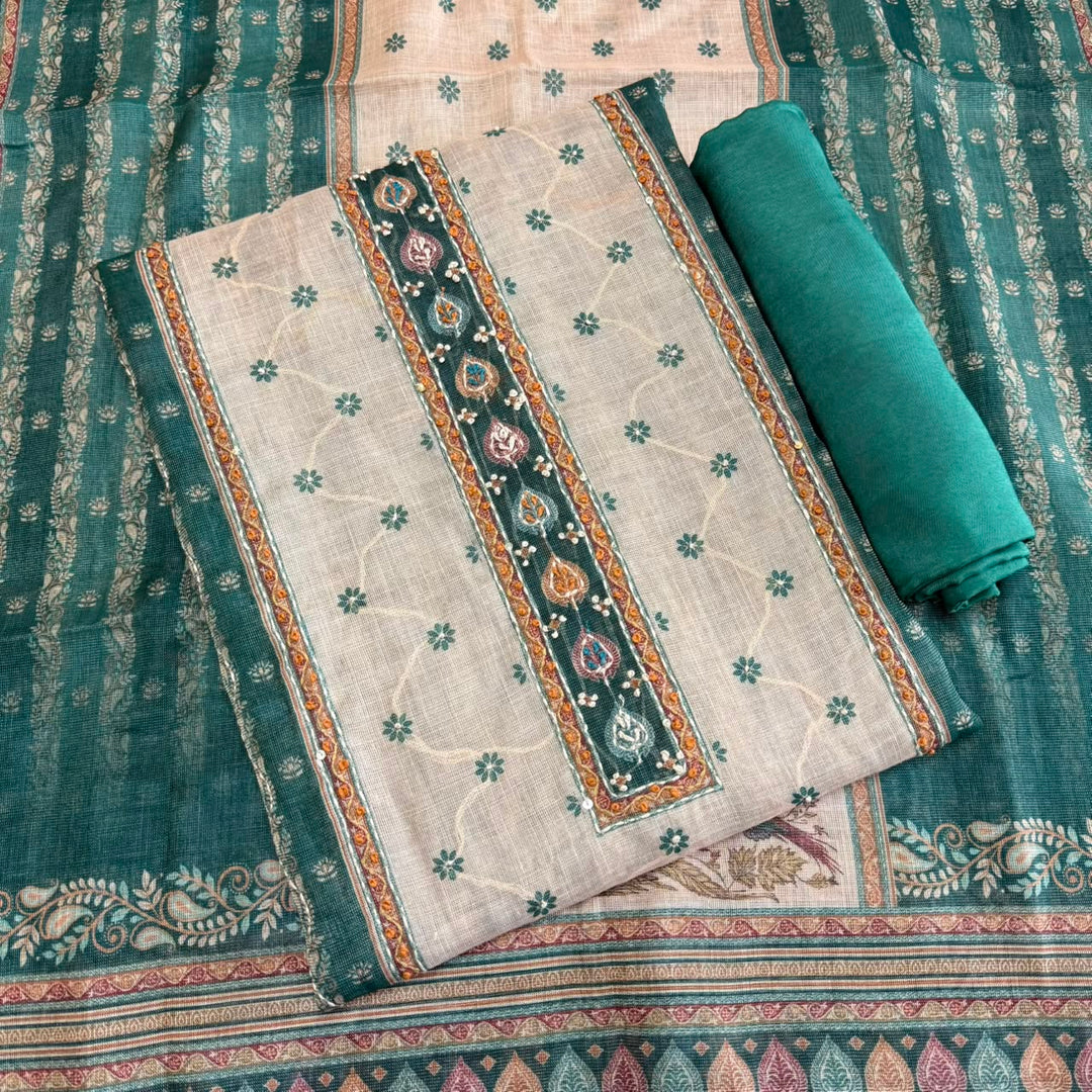 Shimmer Tissue Kantha Work Unstitched Suit Set-VTA199-C