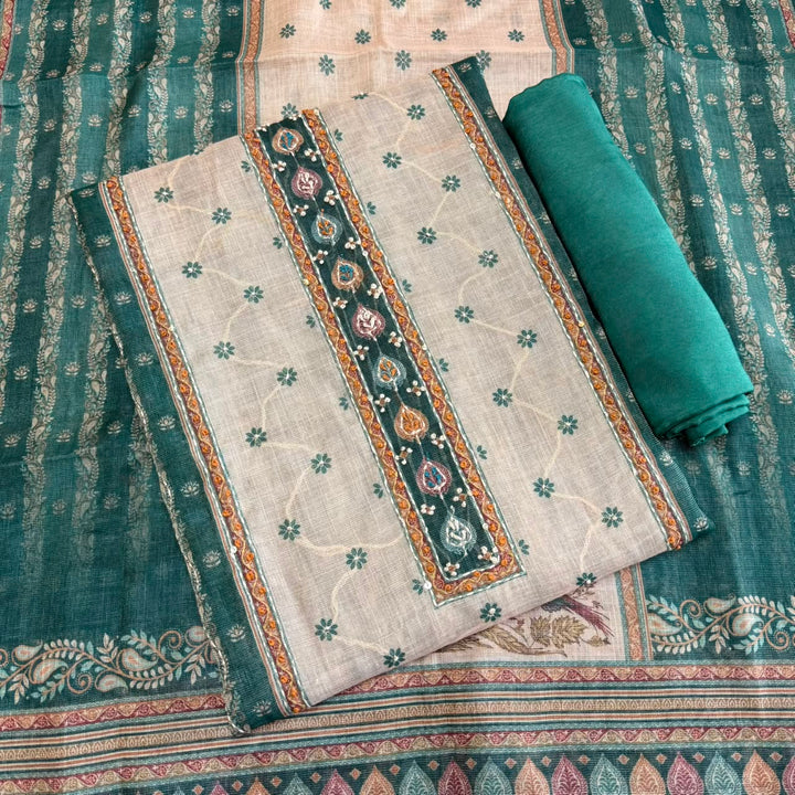 Shimmer Tissue Kantha Work Unstitched Suit Set-VTA199-C