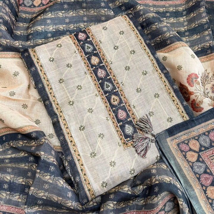 Shimmer Tissue Kantha Work Unstitched Suit Set-VTA199-D