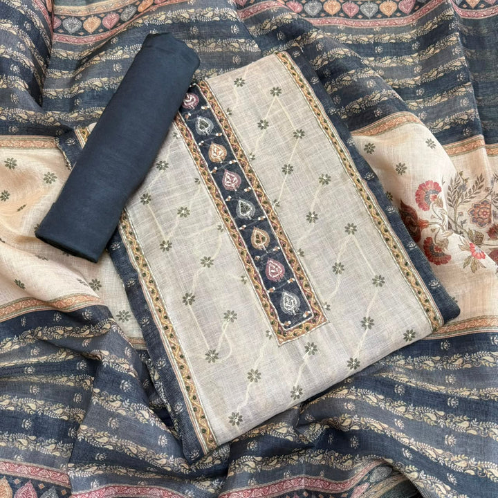 Shimmer Tissue Kantha Work Unstitched Suit Set-VTA199-D