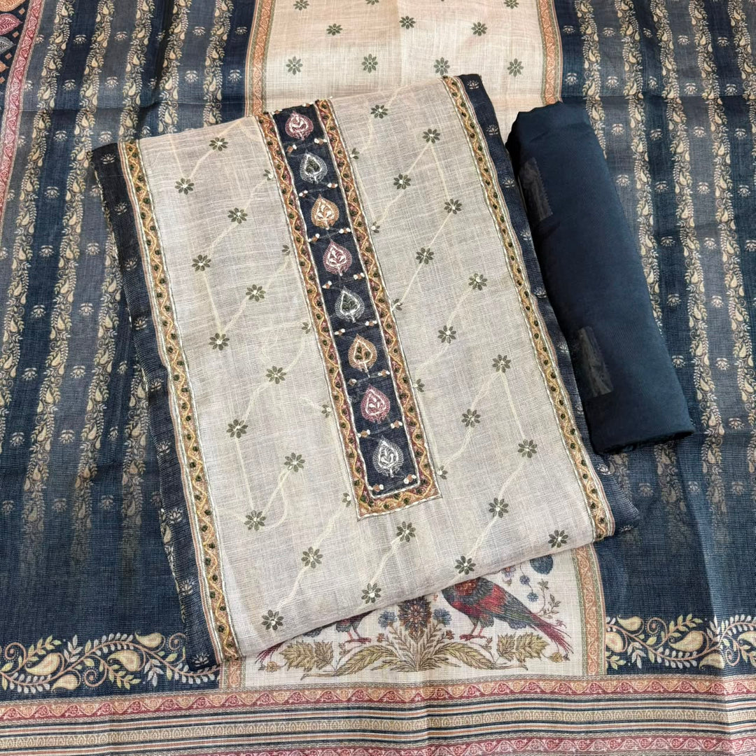 Shimmer Tissue Kantha Work Unstitched Suit Set-VTA199-D