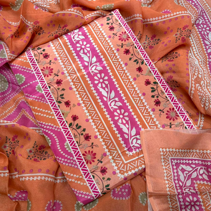 Elegant Printed Crepe Unstitched Suit Set - CRCH173-1