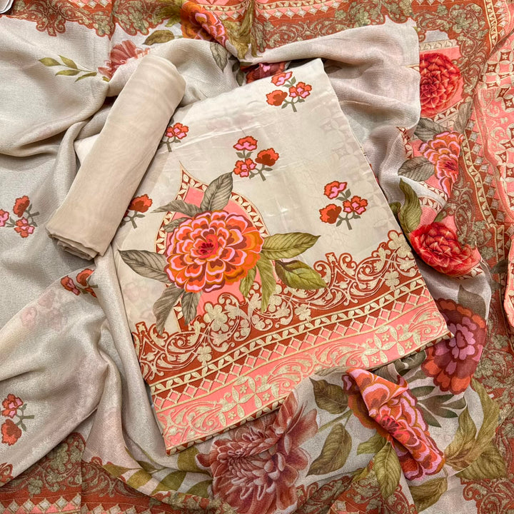 Elegant Printed Crepe Unstitched Suit Set - CRCH173 -2
