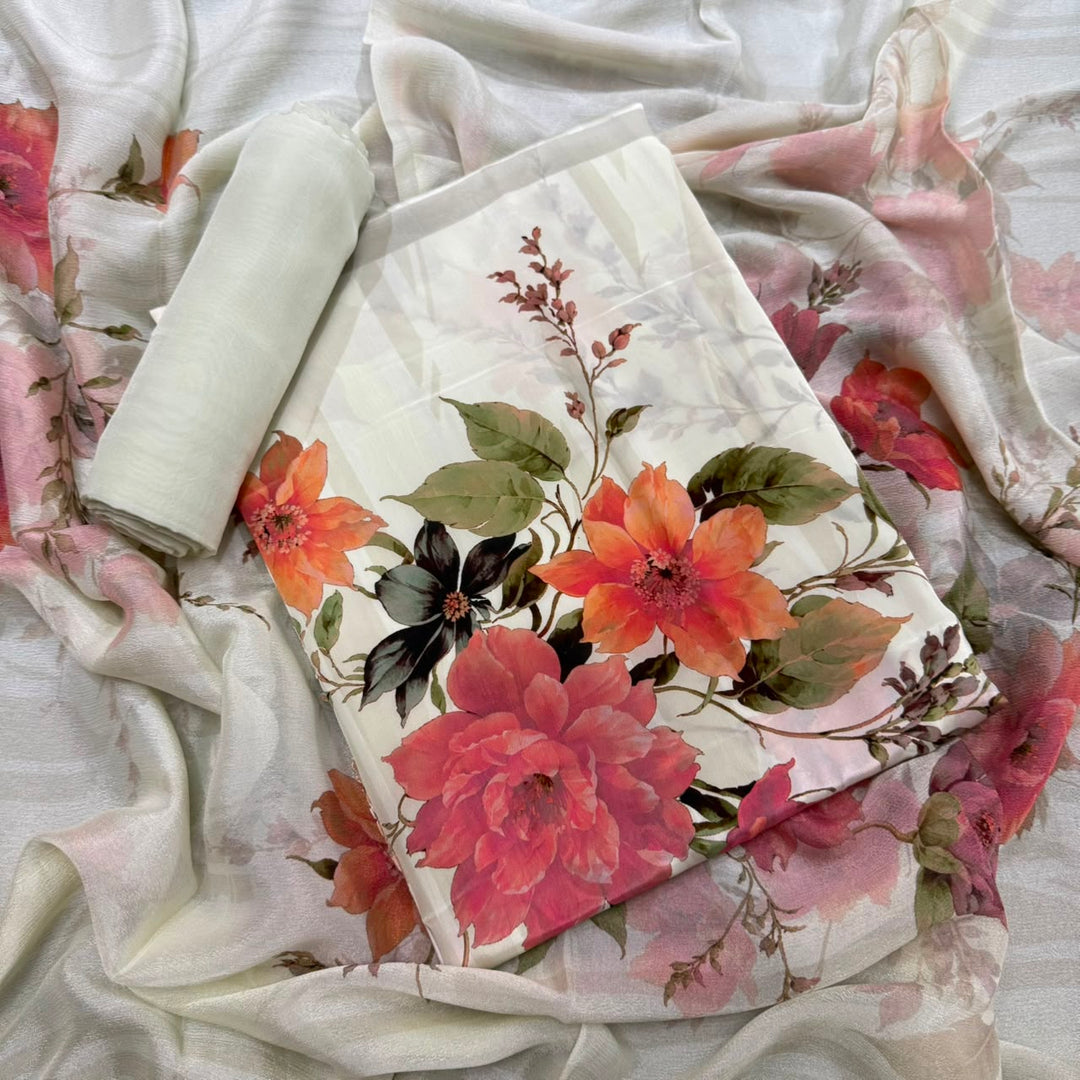 Elegant Printed Crepe Unstitched Suit Set - CRCH173 -3