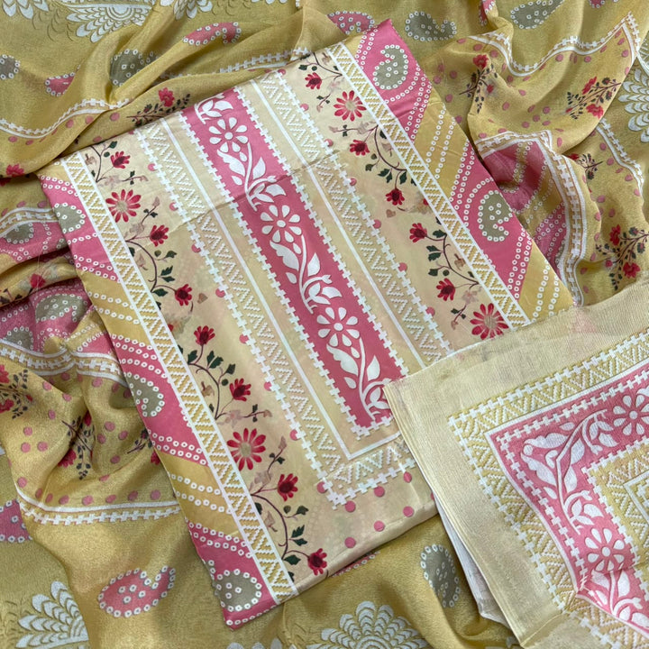 Elegant Printed Crepe Unstitched Suit Set - CRCH173 -7