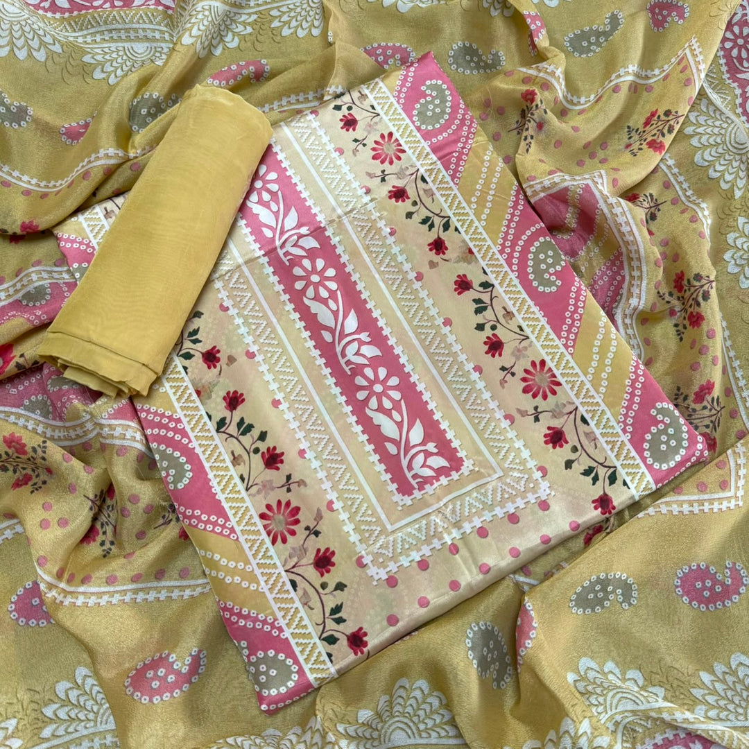 Elegant Printed Crepe Unstitched Suit Set - CRCH173 -7