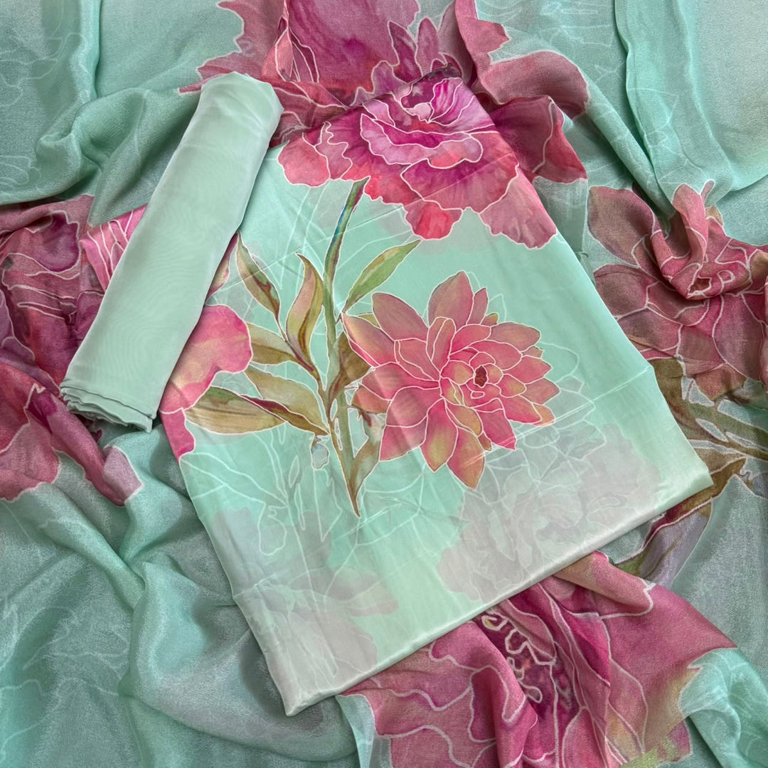 Elegant Printed Crepe Unstitched Suit Set - CRCH173 -8
