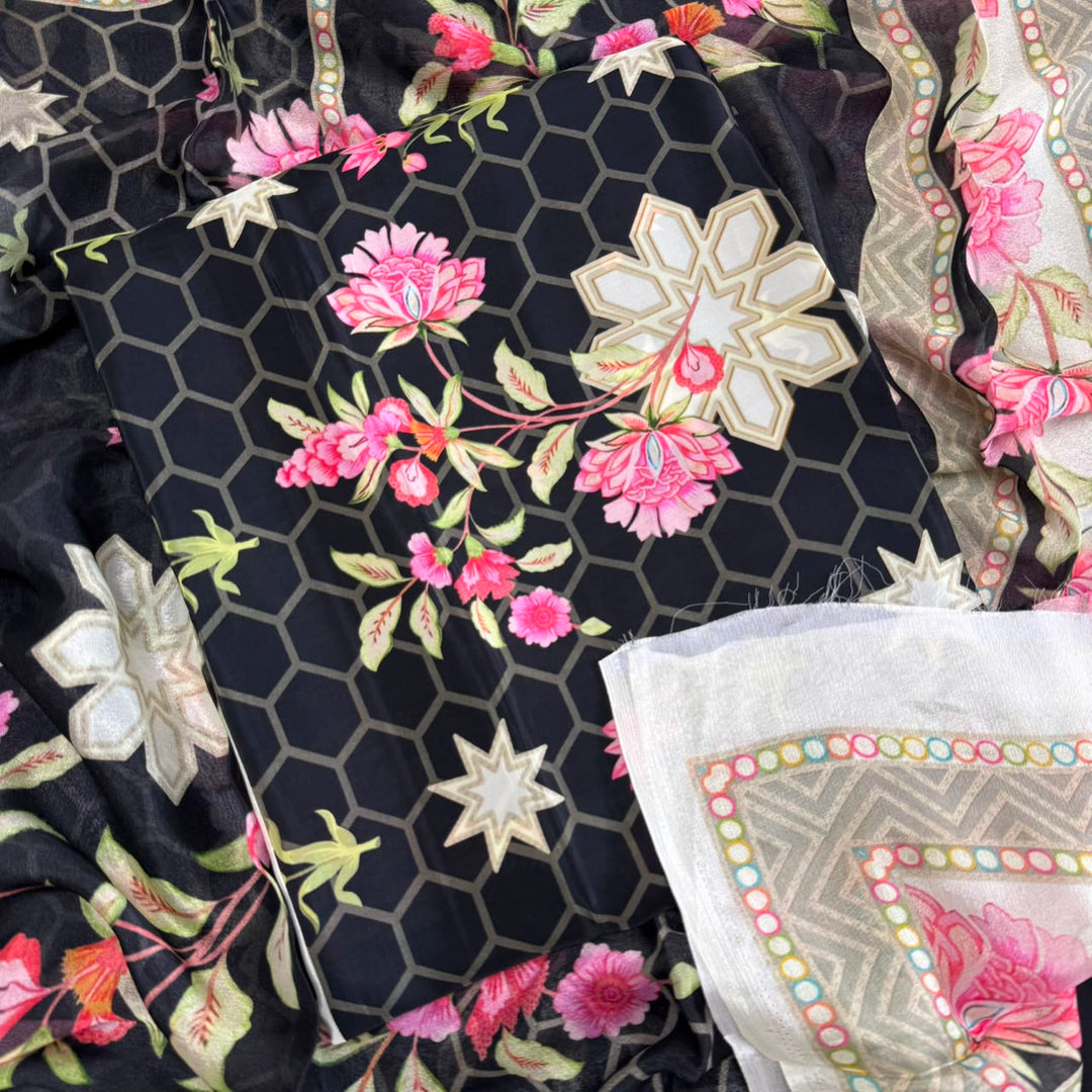 Elegant Printed Crepe Unstitched Suit Set - CRCH173 -9