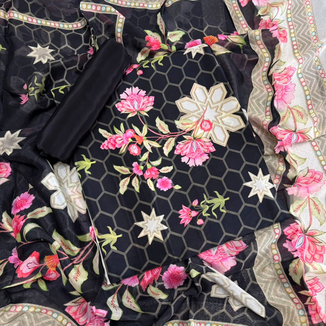 Elegant Printed Crepe Unstitched Suit Set - CRCH173 -9