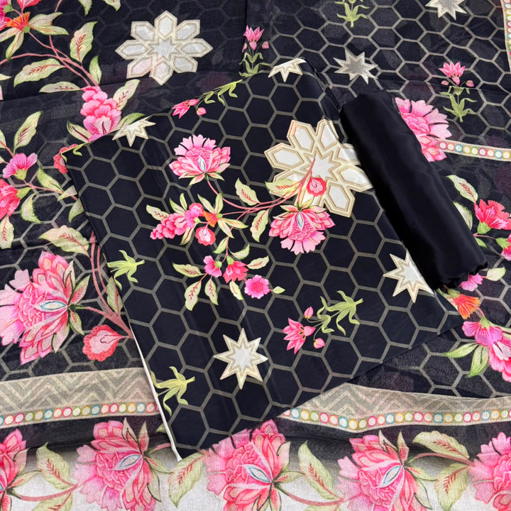 Elegant Printed Crepe Unstitched Suit Set - CRCH173 -9