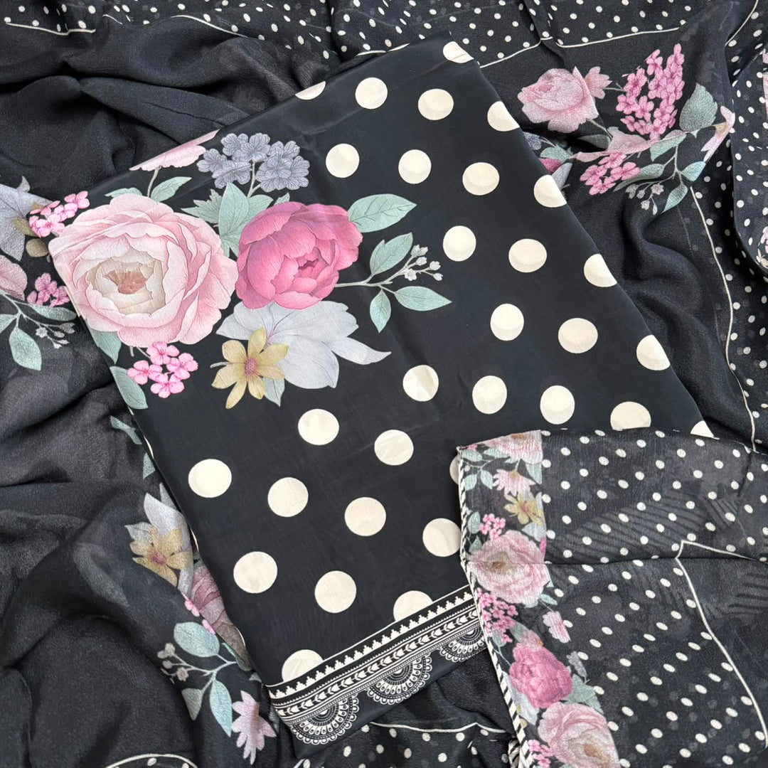 Elegant Printed Crepe Unstitched Suit Set - CRCH173 -10