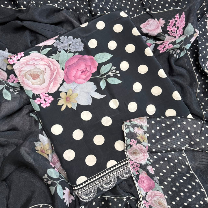 Elegant Printed Crepe Unstitched Suit Set - CRCH173 -10